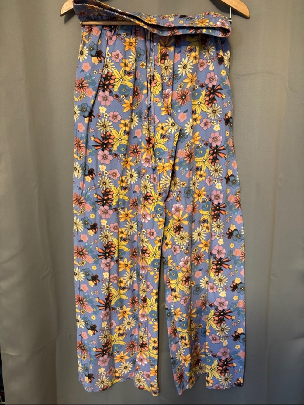 Floral Wide Leg Pants - Blue